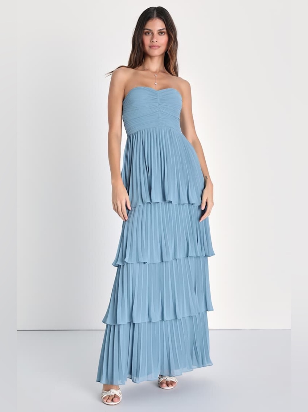 Seriously Sensational Light Blue Strapless Tiered Maxi Dress Light Blue New XXS